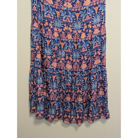 J. McLaughlin XS Dress Chessie Silk Blend Blue Floral Tiered Stained Glass Boho - Picture 6 of 12
